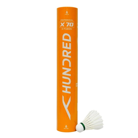Hundred Professional X70 X- Fusion Badminton Feather Shuttlecock , Speed 76 | White , Pack Of 12