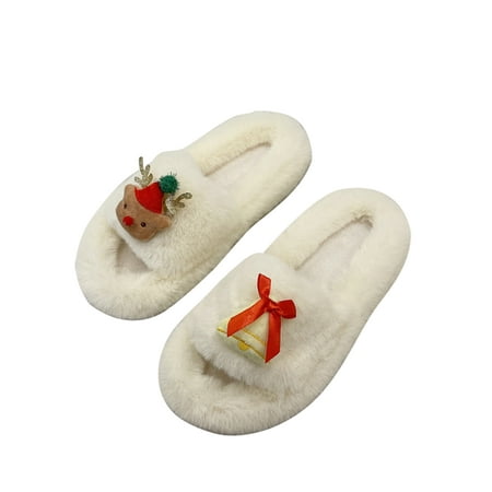 

Ferndule Women Non-slip Plush Slipper Bedroom Breathable Warm Slide Sandals Casual Flat Fuzzy Slippers Creamy-white 7