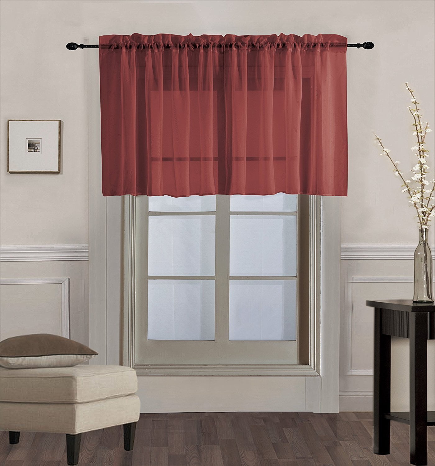 Decotex 1 Piece Elegant Solid Sheer Window Curtain Panels Treatment Drapes (55" X 36", Brick)