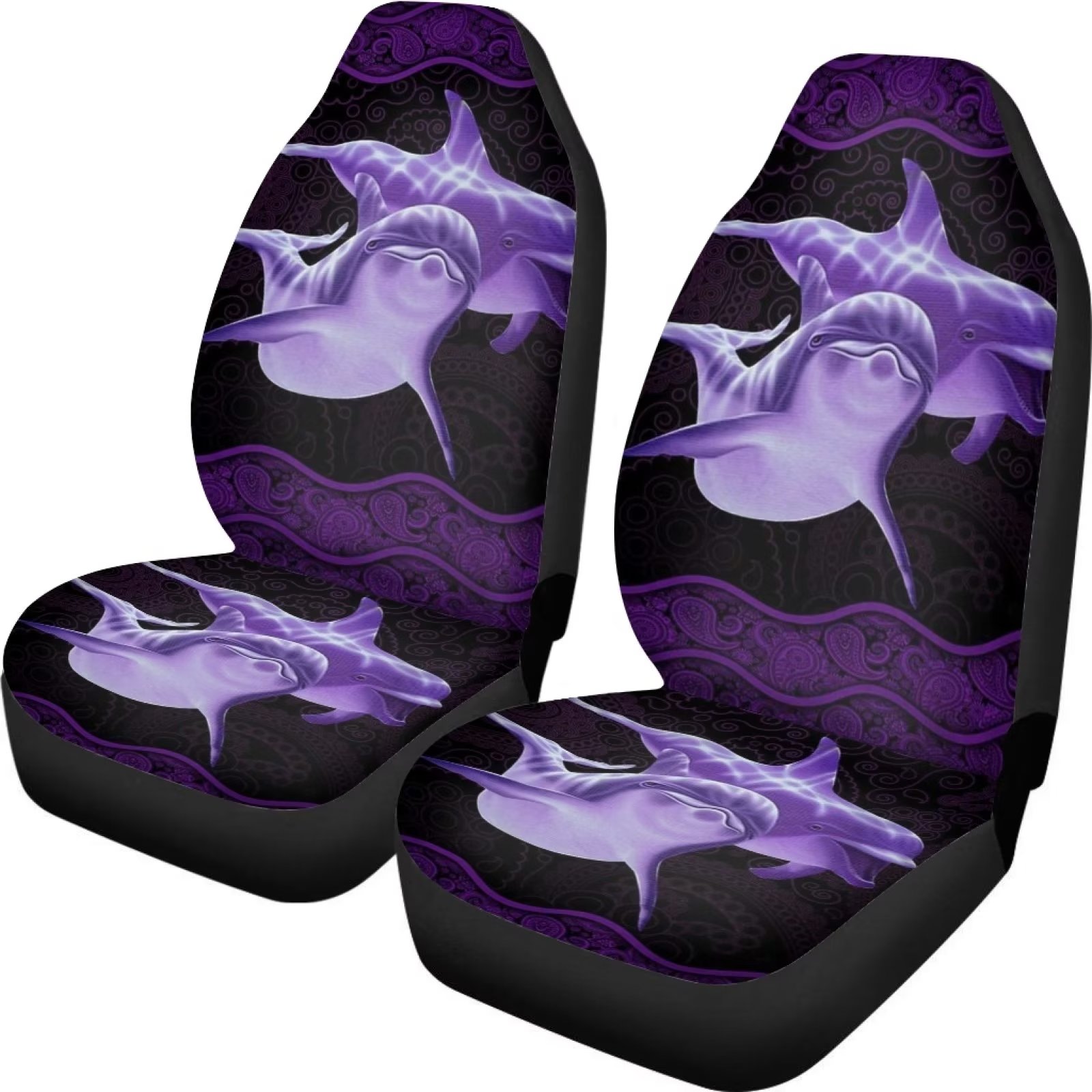 FKELYI Paisley Purple Dolphins Car Front Seat Covers Full Set of 2
