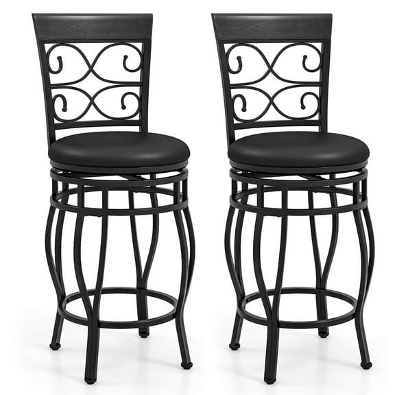 Costway Set of 2 Vintage Swivel Bar Stools 26" Bistro Upholstered Dining Chairs Black