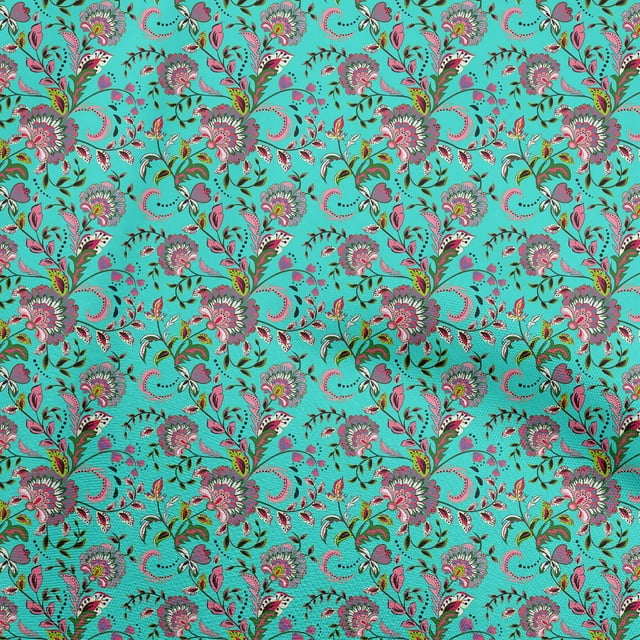 oneOone Viscose Chiffon Turquoise Blue Fabric Asian Japanese Floral Sewing Craft Projects Fabric Prints By Yard 42 Inch Wide