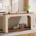 thumbnail image 2 of Tribesigns 55 Inch Console Table With LED Lights, 2 Tier Narrow Sofa Table with Storage, Wood Entryway Behind Couch Table for Hallway, Living Room, Rustic Brown & Light Oak, 2 of 8