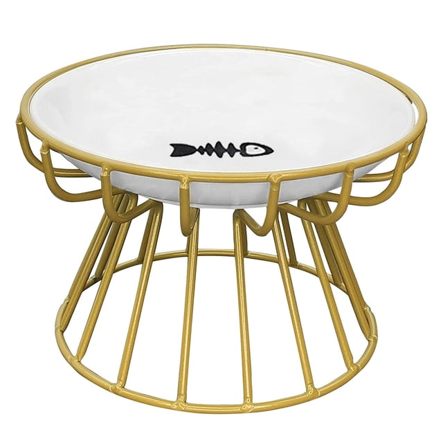 Cuencos para gatos, cuenco elevado para gatos, plato de cerámica elevado para gatos con soporte de metal, estación de alimentación de agua o alimentos para gatos de interior, gatitos, cachorros y