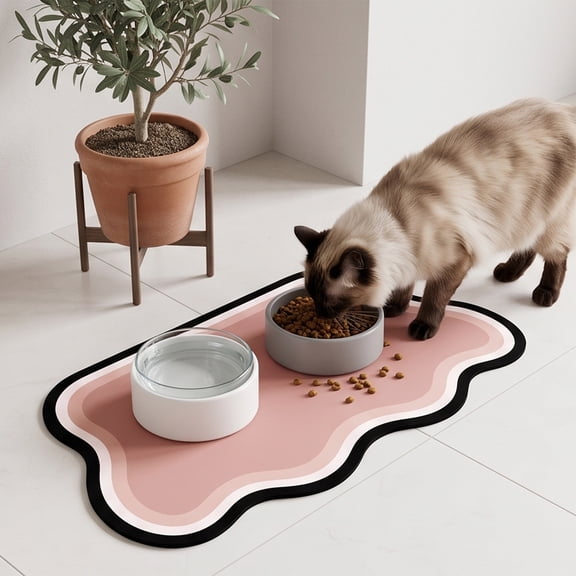 Pet Feeding Mat 23.6"x15.7", Quick Dry & Absorbent Pet Mat for Water Bowl, Anti Scratch Cat Mats for Feeding Stations, Large Cat Dog Food Bowl Mat for Indoor & Outdoor Use (Pink)