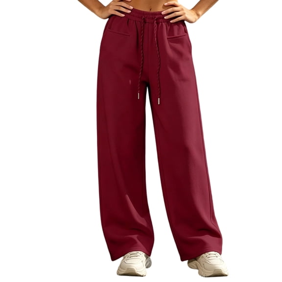 Vrorvz Straight Leg Sweatpants for Women Drawstring Elastic Waisted Pants Solid Color Basic Casual Pant