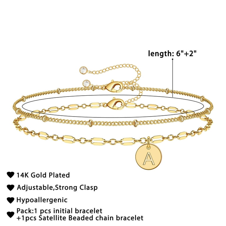 TINGN Gold Initial Bracelets for Women Girls 14K Gold Plated