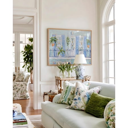 Whimsical New Orleans Colorful Watercolor Southern Coastal Sage Green French Quarter Impressionist Poster Unframed Paper Print