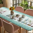 thumbnail image 3 of Happy Easter Table Cloths for 8 Foot Rectangle Tables, Cute Gnomes Eggs Green Bunny Flowers Border Patio Waterproof Elastic Fitted Tablecloths, Washable Rectangular Table Cover for Camping, 3 of 8
