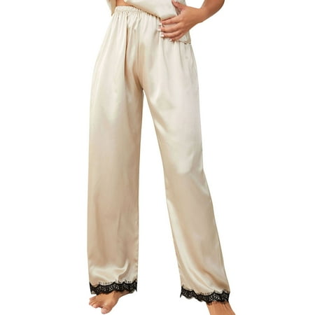 Weyolog   Pajama Pants for Women Lingerie Satin Chemise Lingerie Sexy Nightie Slips Sleep Dress Sexy Slips Sleepwear Trousers  Summer Dresses for Women 2025  Spring Tops for Women Khaki S