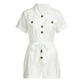 thumbnail image 4 of Femmes Printemps Été Solide Chemise Bouton V-Cou à Manches Courtes Combinaison Décontractée Short, 4 of 8