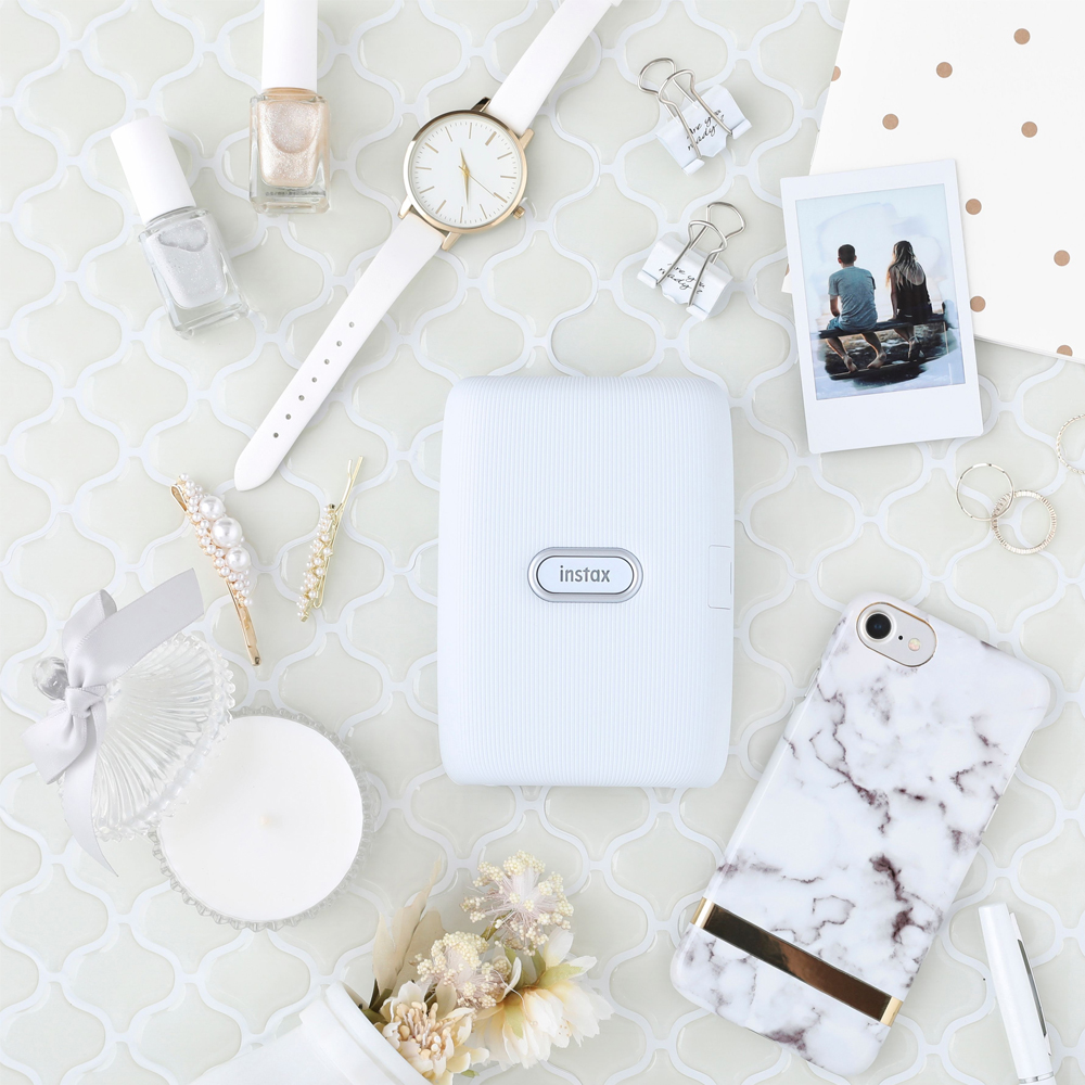 Fujifilm Instax Mini Link Smartphone Printer (Ash White) - 16640773 + Fujifilm Instax Mini Twin Pack Instant Film (16437396) + Caiul Instax Mini Link Protective Case- White + Cleaning Cloth - image 3 of 8