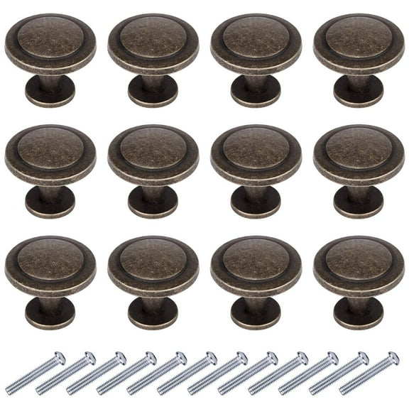YIHATA 1-1/4" (31mm) Zinc Alloy Cabinet Knob, Antique Bronze, 12 Pack
