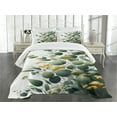 thumbnail image 2 of Ambesonne Eucalyptus Leaves Quilted Bedspread Set 3 Pcs, Round Leaf Branch, Queen Size, Mustard and Peacock Green, 2 of 4