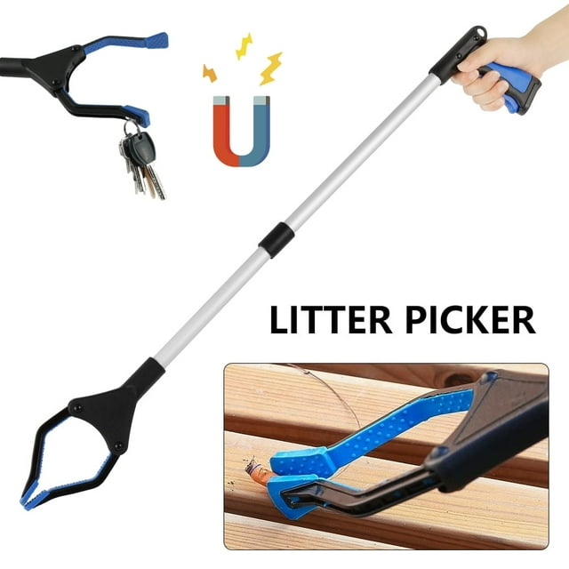 Litter Picker with Magnetic 81cm/32in Foldable Reacher Grabber Rubbish Pick Up Tool Long Arm Reaching Garden Nabber Claw Hand Grabber Trash Pickup Tool