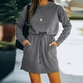 thumbnail image 3 of Sociala Womens Crew Neck Mini Dress Long Sleeve Belly Work Casual Dresses with Pockets, 3 of 6