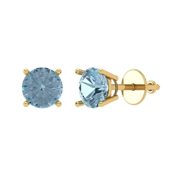 1.5 ct Screw-Back Stud Earrings for Women | 6mm Round Cut Natural Sky Blue Topaz | 18K Yellow Gold