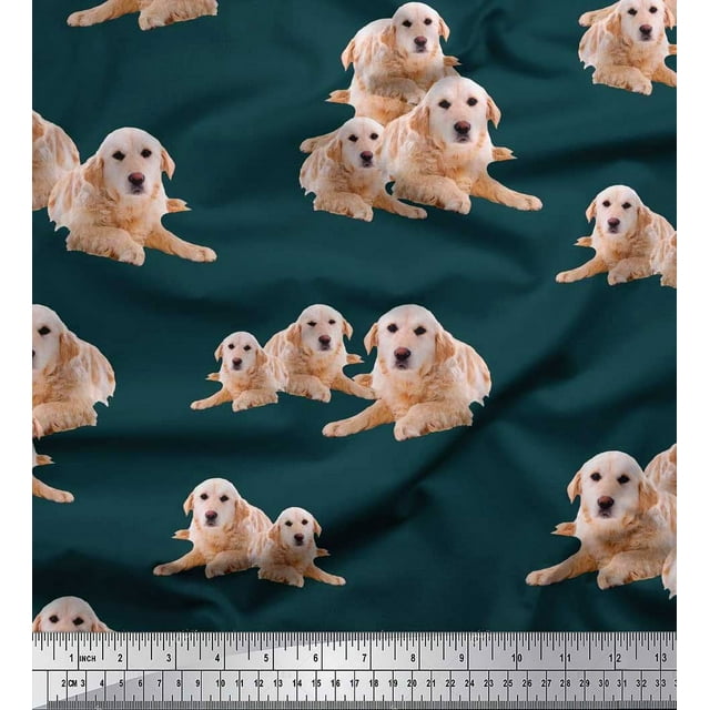 Soimoi Viscose Chiffon Fabric Golden Retriever Dog Printed Craft Fabric by The Yard 42 Inch Wide