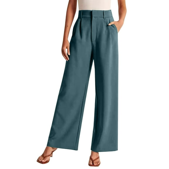 KALE Linen Pants Women Palazzo for Women's Trousers Solid Color Thin Pocket High Waist Wide Leg Suit Casual Women's Pants Blue