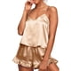 thumbnail image 1 of Mujeres camisola pijamas set elástico cintura ruffle TRIM 2 unidades lencería ropa de dormir pantalones cortos set champán L, 1 of 5