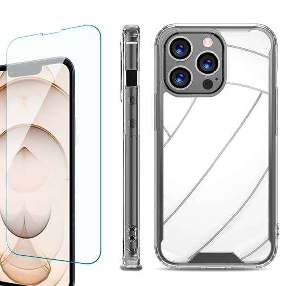 Shockproof Bumper Phone Case for iPhone 13 Pro Max, with Tempered Glass Screen Protector, by OneToughShield ® - Volleyball