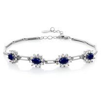 Gem Stone King 925 Sterling Silver Blue Sapphire Tennis Bracelet for Women (4.20 Cttw, Gemstone Birthstone, Oval 6X4MM, 7 inch with 1 inch Extender)