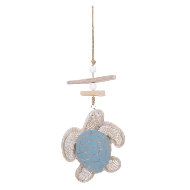 Adorno de tortuga: Adorno colgante de madera con forma de tortuga marina de playa, con cuerdas, para pared, puerta, playa, color azul cielo.