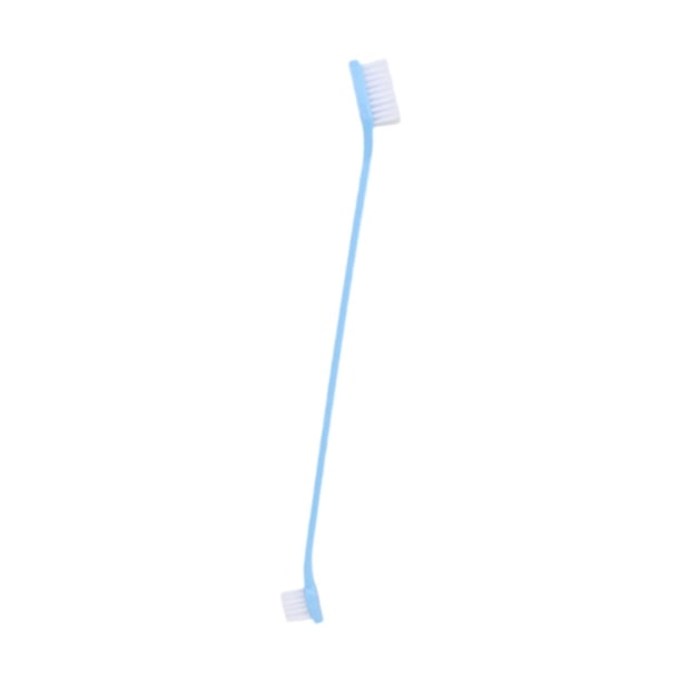 Cepillo de dientes portátil de doble cabezal para mascotas con cerdas suaves, ideal para perros pequeños y grandes. Azul claro