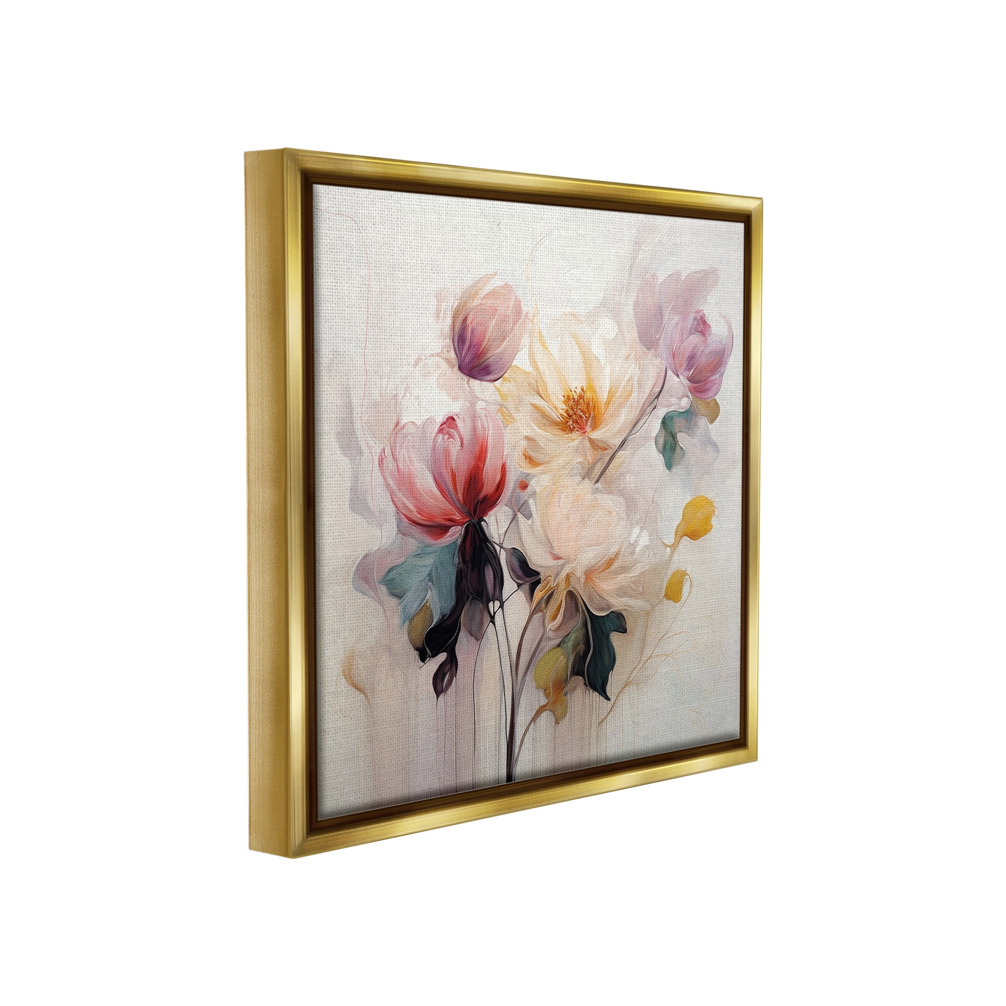 Stupell Industries Blooms in Harmony Botanical & Floral Painting Gold Floater Framed Canvas Art Print Wall Art, 25 x 25