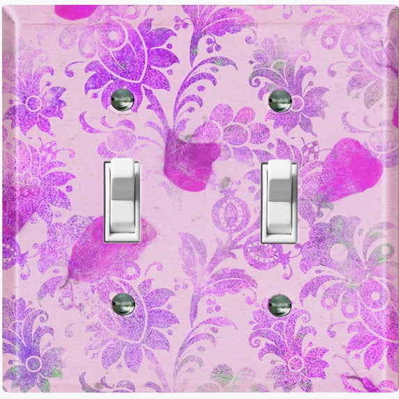 Metal Light Switch Plate Outlet Cover (Floral Pink Wallpaper FLW003)