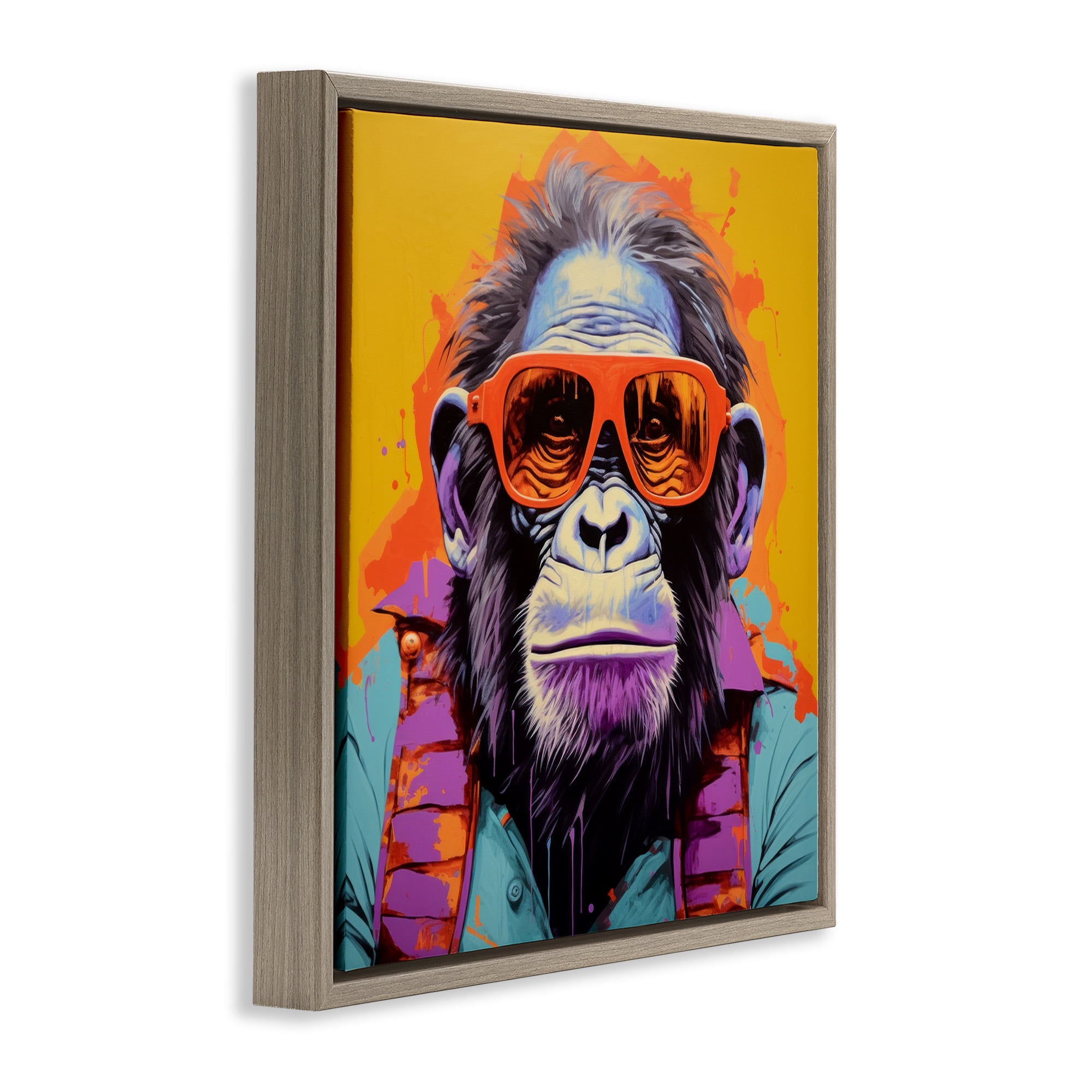 Stupell Industries Pop Style Gorilla Animals & Insects Painting Brown Floater Framed Canvas Art Print Wall Art, 25 x 25