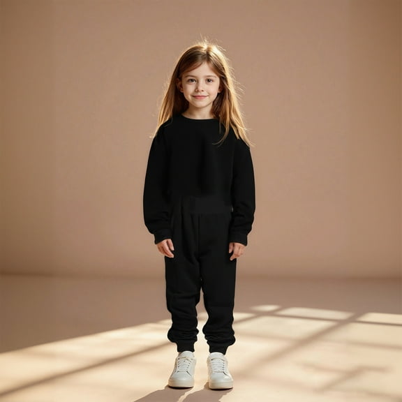 Jogger Set Long Sleeve Crewneck Black Casual Sweatshirt Jogging Pants 2 Pcs Fall Clothes Tween Clothes 11-12 Years Boys Girls Fashion