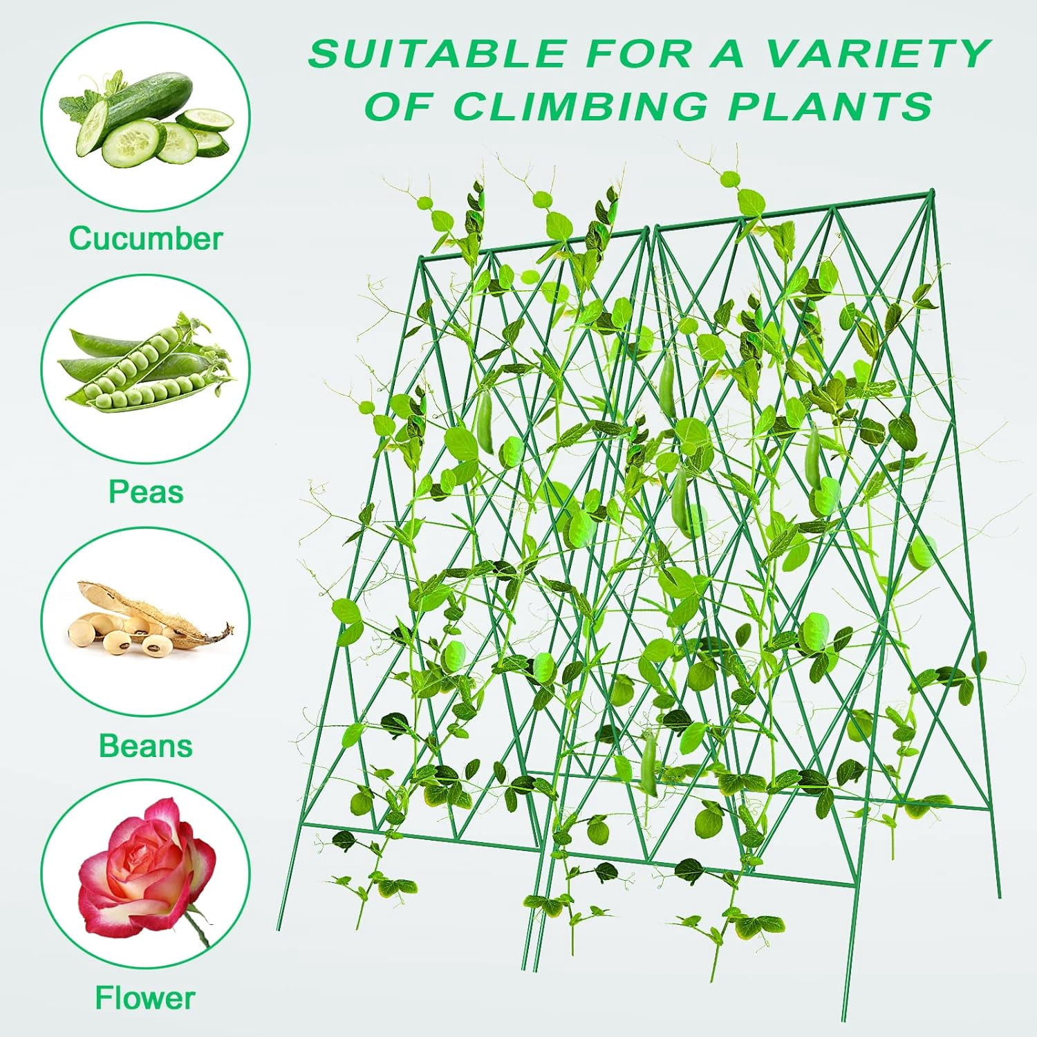 Cucumber Trellis, 2 Pack Metal Foldable A Frame Garden Trellis for Raised Bed Climbing Plants, Vegetables, Includes Plant Support Clips, Twist Ties, Plastic Ties, A Frame Trellis, Green