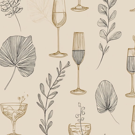 Peel and Stick Wallpaper Botanical Cocktail Glasses Leaves Elegant Line Art Wall Mural 17.7in x 9.8ft Self Adhesive Removable Wall Paper Renter Friendly Wallpaper for Bedroom Kitchen Bathroom