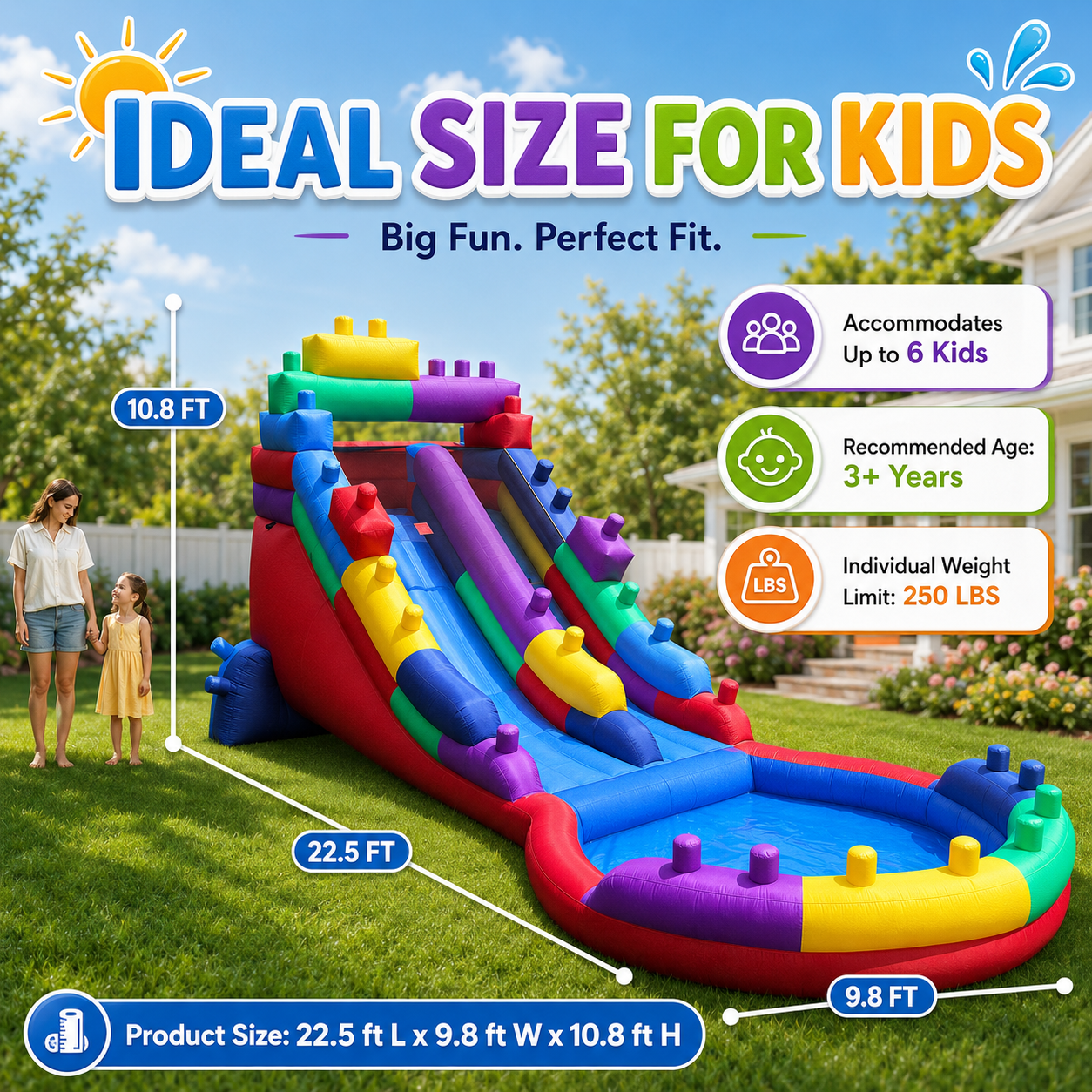 22.5FT Block Party Inflatable Water Slide with Splash Pool , Outdoor Backyard Playset For Kids Birthday Party Summer Outdoor Fun(with Blower)