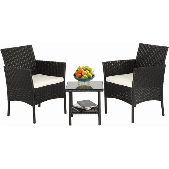 Wicker Outdoor Furniture Patio Furniture Set of 3 Rattan Patio Chairs Outdoor Chairs Patio Conversation Set with Coffee Table for Yard Backyard Lawn Porch Poolside Balcony,Black