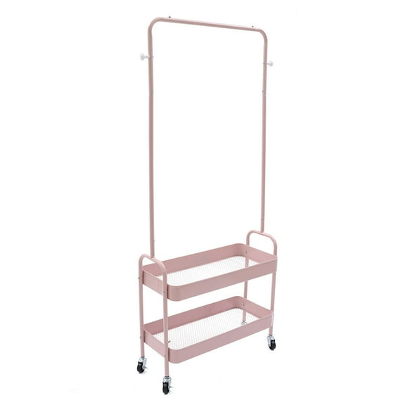 Floor Standing Clothing Rack Clothing Rack With 2 Baskets Movable Clothing Rack