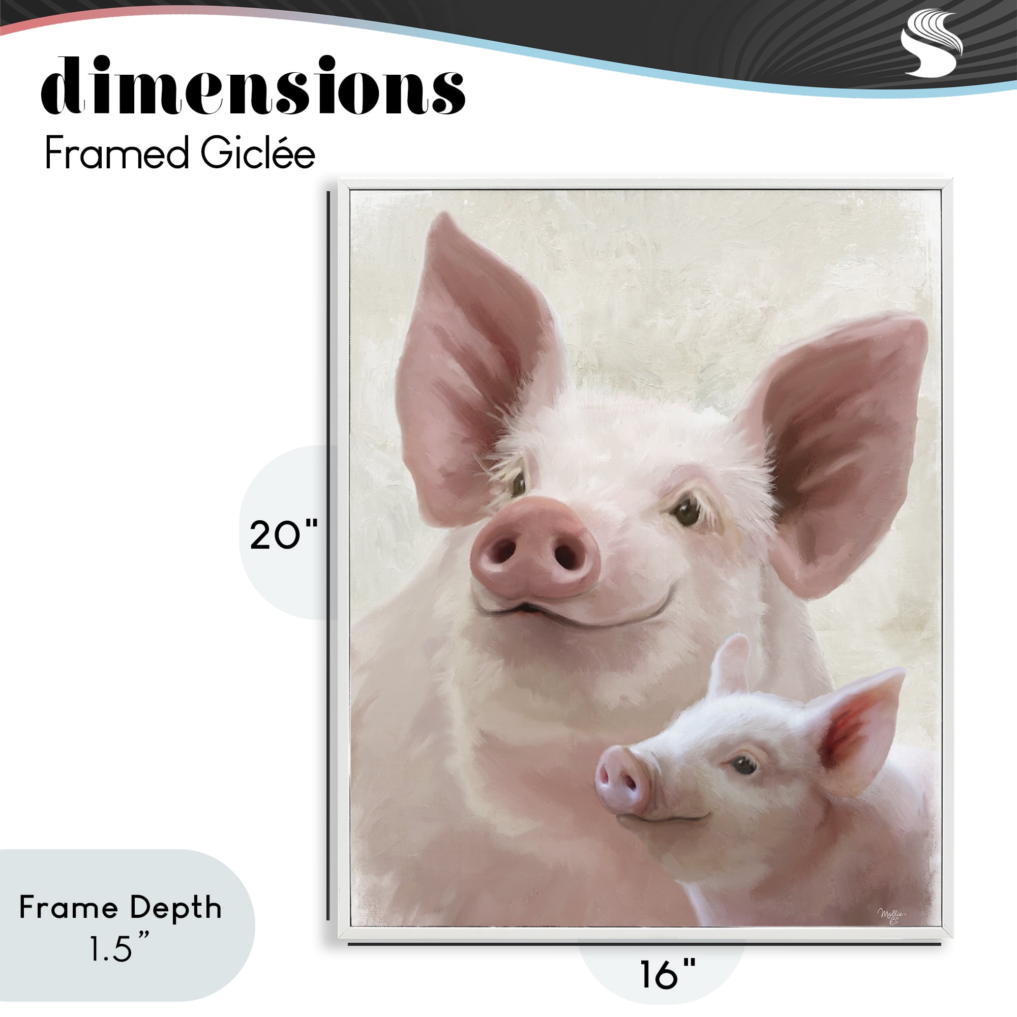 Stupell Industries Piglet & Mom Portrait White Framed Giclee Art, design by Mollie B.