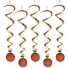 Party Central Pack of 6 Brown Basketball Dizzy Dangler Hanging Championship Game Party Decors 40"