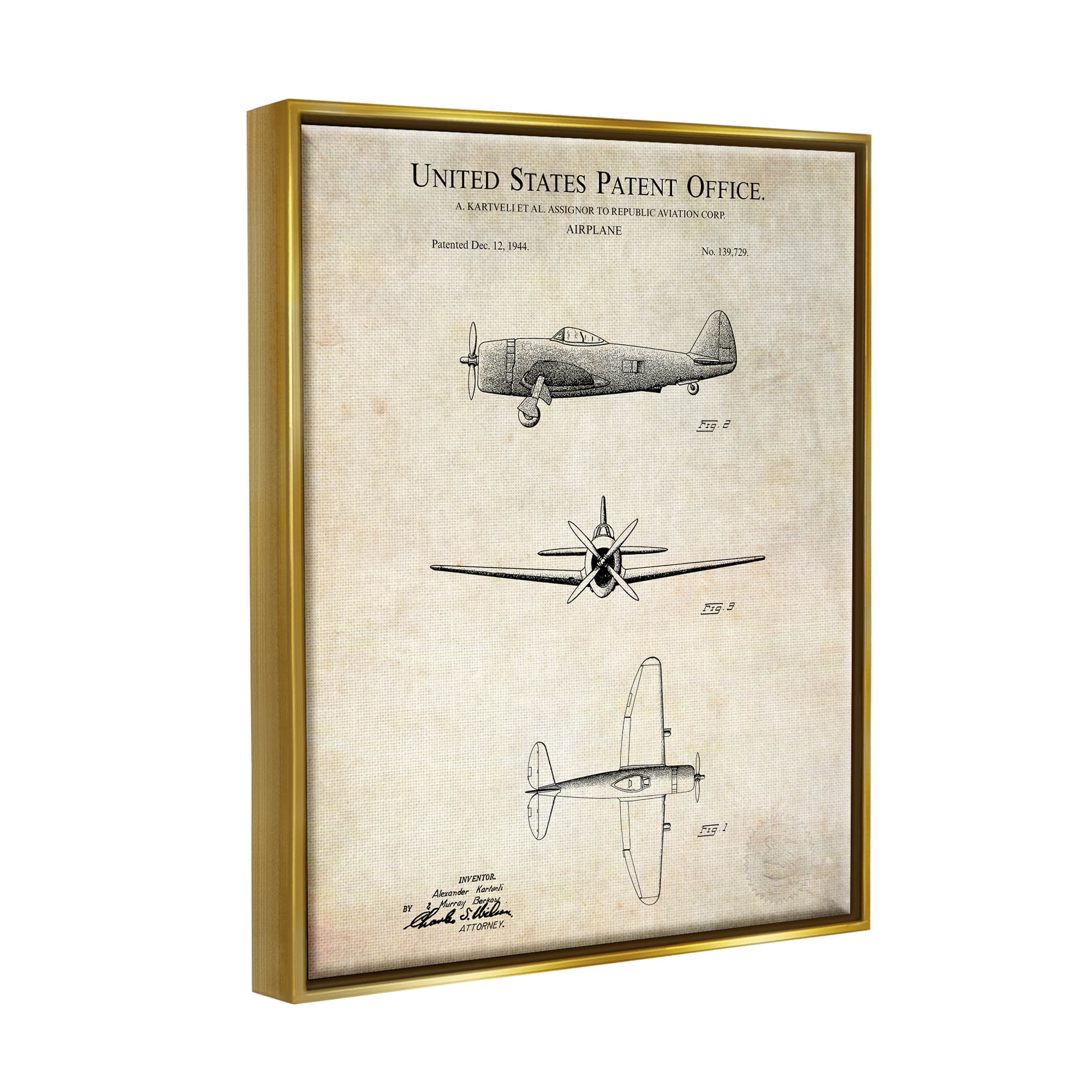 Stupell Industries Vintage Aircraft Diagram Chart Graphic Art Metallic Gold Floating Framed Canvas Print Wall Art, Design by Karl Hronek