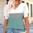 thumbnail image 4 of Lmnyox V Neck Shirt Womens Casual Fashion Short Sleeve Print T Shirt Color Block Trendy Loose Blouses Summer Tops, 4 of 7