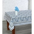 thumbnail image 5 of Spruce, Carolina and Powder Blue Indian Block Floral Print 100% Pure Cotton Cloth Tablecloth, 5 of 5