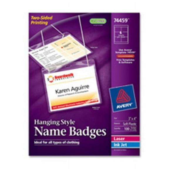 Avery Consumer Products  Hanging Name Badge- Soft-Flexible- Top Load- White - 3in.x4in.