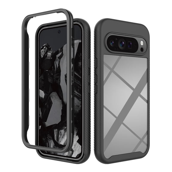 Back Case for Google Pixel 9 / 9 Pro, Luxury TPU Front Frame PC Clear Back Full Body Shockproof Hybrid 2 In 1 Anti-Scratch Anti-Slip Protective Phone Cover Case for Google Pixel 9 / 9 Pro, Black