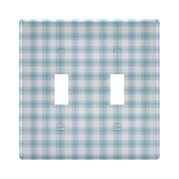 Light Blue Cute Plaids Pattern Light Switch Cover Electrical Outlet Cover Replaceable Wall Plates 2-Gang