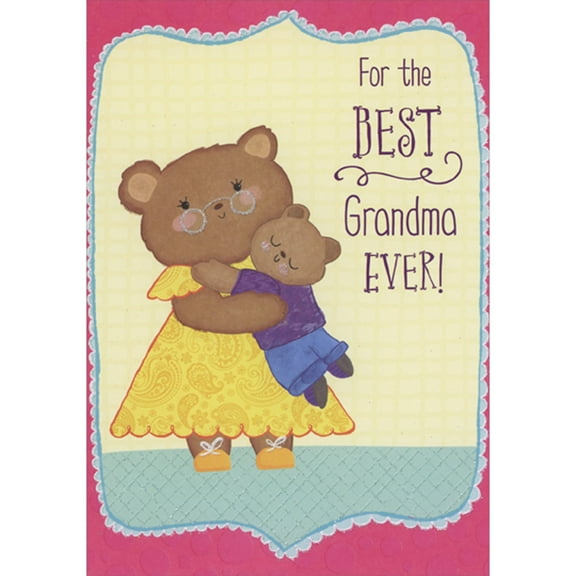Designer Greetings Small Bear Hugging Grandma Bear Wearing Yellow Dress Juvenile Mother's Day Card for Grandma from Young Child : Kid