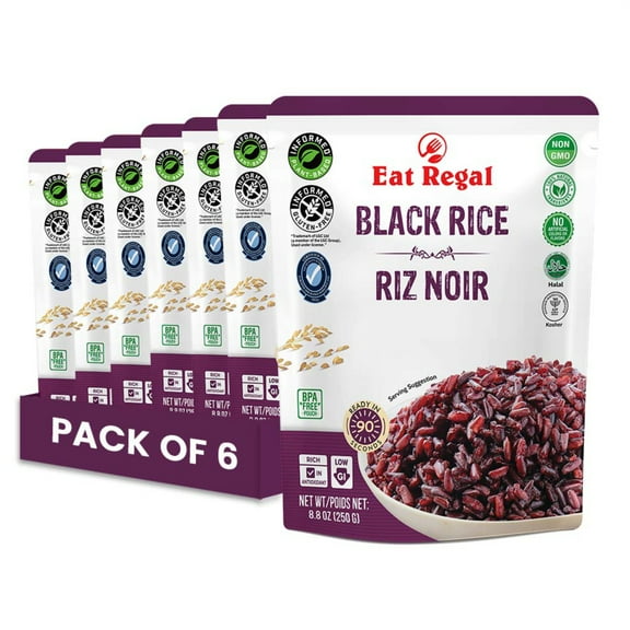 Eat Regal Ancient Black Rice, Ready in 90 Seconds, Non-GMO, Gluten-Free, 8.8 oz Pouches, Pack of 6