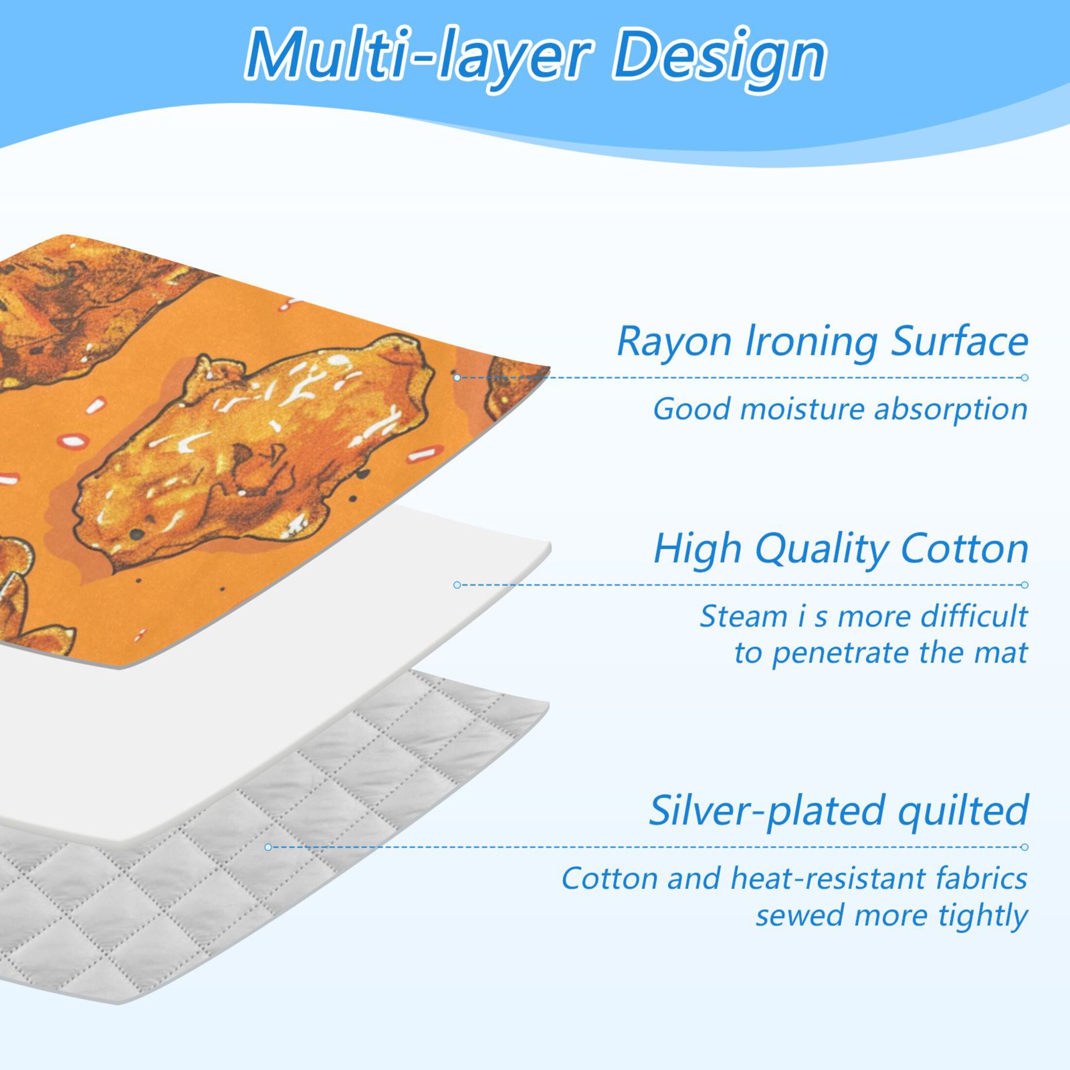 Golden Fried Chicken Ironing Board Covers Heat Resistant Ironing Pad Mat Portable for Travel Washer Dryer Table
