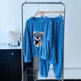 thumbnail image 2 of Lounge Sets for Women Winter Warm Plush Pajama Set Cute Bear Print Long Sleeve Top and Cozy Pants Soft Comfortable Sleepwear Blue, 2 of 5
