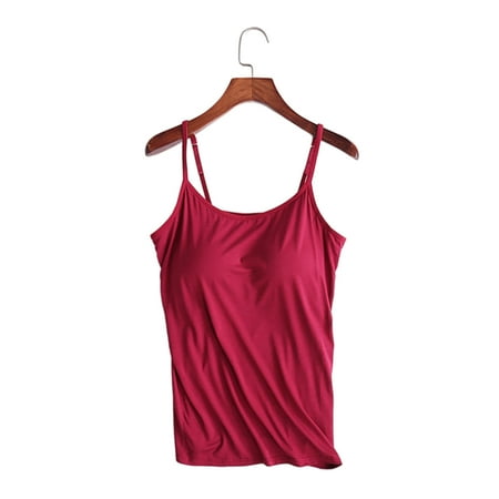 

Women Tops with Built in Bra Adjustable Shoulder Strap Fit To Wear Over Your Favorite Leggings 3XL Wine Red